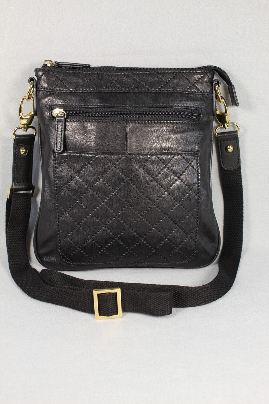 Sondra Roberts Black Quilted Leather Crossbody Shoulder Bag Adjustable Strap